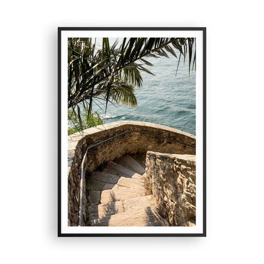 Obraz - Plakat - Pod słońcem Italii - 70x100cm - Schody Zejście Morze - Foto Plakaty w ramie koloru czarnego do Salonu Sypialni ARTTOR ARTTOR