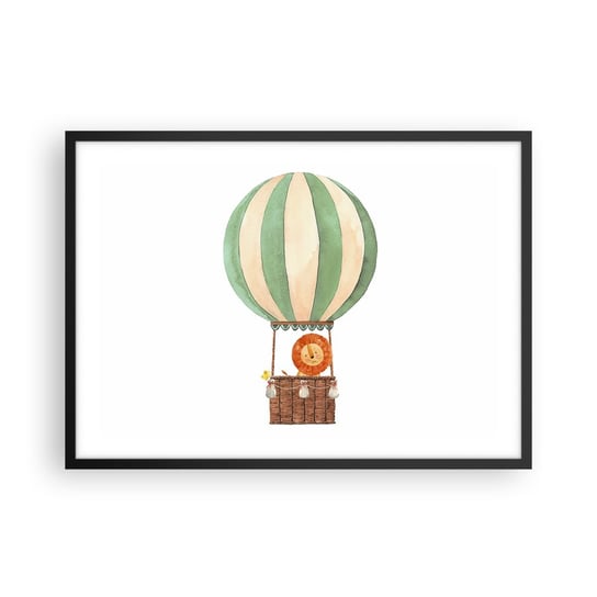 Obraz - Plakat - Podróże Leona - 70x50cm - Balon Lew Dziecięcy - Nowoczesny modny obraz Plakat czarna rama ARTTOR ARTTOR