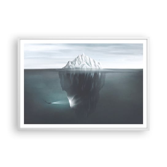Obraz - Plakat - Podwodna tajemnica - 100x70cm - Góra Lodowa Lodowiec Nurek - Foto Plakaty w ramie koloru białego do Salonu Sypialni ARTTOR ARTTOR