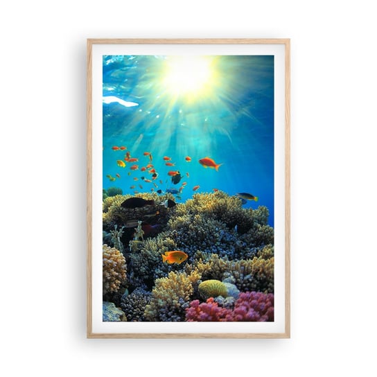 Obraz - Plakat - Podwodne skarby - 61x91cm - Rafa Koralowa Ocean Morski - Foto Plakaty na ścianę w ramie jasny dąb - Plakat do Salonu Sypialni ARTTOR ARTTOR