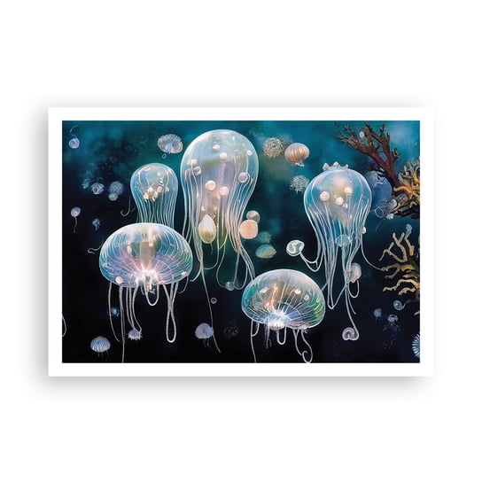 Obraz - Plakat - Podwodny bal - 100x70cm - Meduza Zwierzęta Głębiny - Foto Plakaty bez ramy na ścianę do Salonu Sypialni ARTTOR ARTTOR