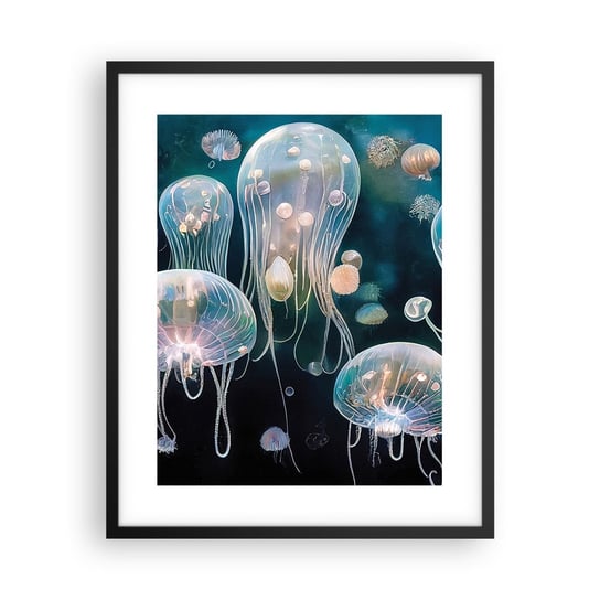 Obraz - Plakat - Podwodny bal - 40x50cm - Meduza Zwierzęta Głębiny - Foto Plakaty w ramie koloru czarnego do Salonu Sypialni ARTTOR ARTTOR