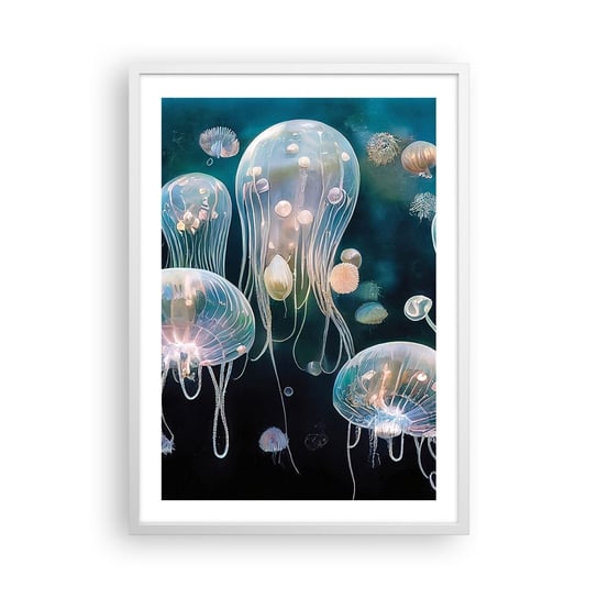 Obraz - Plakat - Podwodny bal - 50x70cm - Meduza Zwierzęta Głębiny - Nowoczesny modny obraz Plakat rama biała ARTTOR ARTTOR