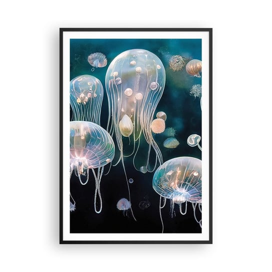 Obraz - Plakat - Podwodny bal - 70x100cm - Meduza Zwierzęta Głębiny - Foto Plakaty w ramie koloru czarnego do Salonu Sypialni ARTTOR ARTTOR