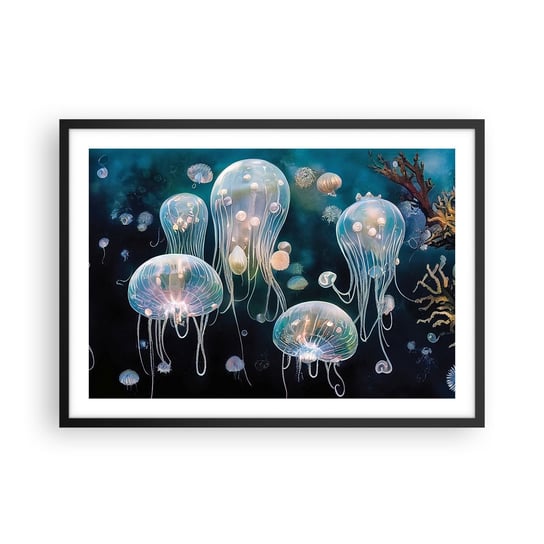 Obraz - Plakat - Podwodny bal - 70x50cm - Meduza Zwierzęta Głębiny - Nowoczesny modny obraz Plakat czarna rama ARTTOR ARTTOR
