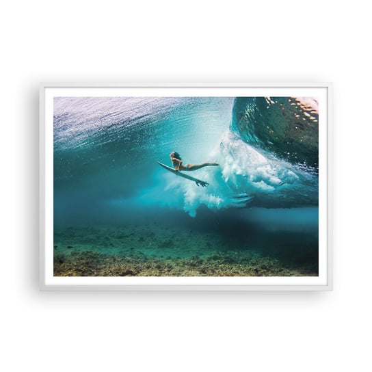 Obraz - Plakat - Podwodny świat - 100x70cm - Surfing Podwodny Świat Kobieta - Foto Plakaty w ramie koloru białego do Salonu Sypialni ARTTOR ARTTOR