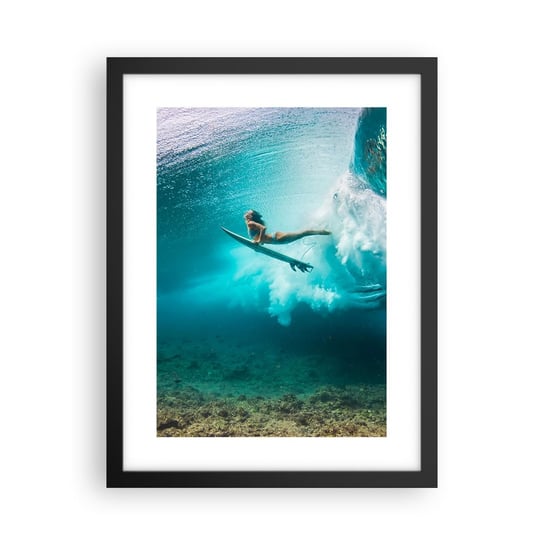 Obraz - Plakat - Podwodny świat - 30x40cm - Surfing Podwodny Świat Kobieta - Foto Plakaty na ścianę w czarnej ramie - Plakat do Salonu Sypialni ARTTOR ARTTOR