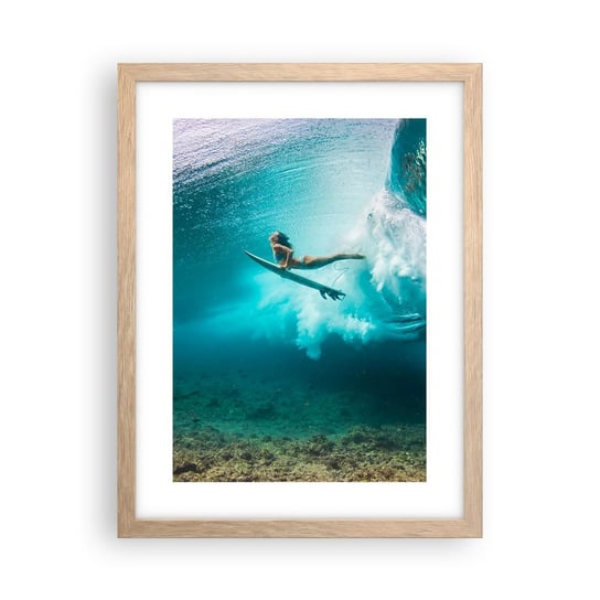 Obraz - Plakat - Podwodny świat - 30x40cm - Surfing Podwodny Świat Kobieta - Foto Plakaty na ścianę w ramie jasny dąb - Plakat do Salonu Sypialni ARTTOR ARTTOR