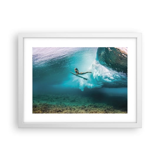 Obraz - Plakat - Podwodny świat - 40x30cm - Surfing Podwodny Świat Kobieta - Foto Plakaty na ścianę w ramie białej - Plakat do Salonu Sypialni ARTTOR ARTTOR