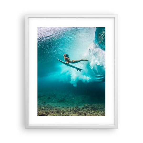 Obraz - Plakat - Podwodny świat - 40x50cm - Surfing Podwodny Świat Kobieta - Foto Plakaty w ramie koloru białego do Salonu Sypialni ARTTOR ARTTOR