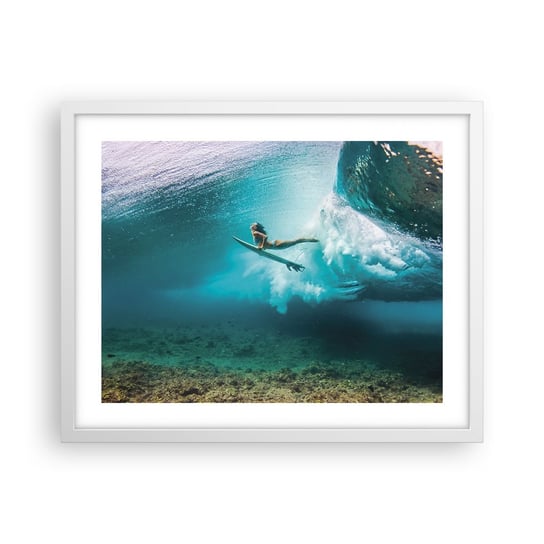 Obraz - Plakat - Podwodny świat - 50x40cm - Surfing Podwodny Świat Kobieta - Foto Plakaty w ramie koloru białego do Salonu Sypialni ARTTOR ARTTOR