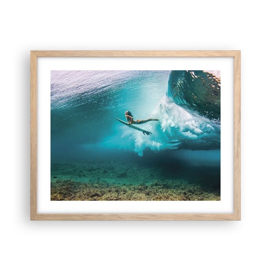 Obraz - Plakat - Podwodny świat - 50x40cm - Surfing Podwodny Świat Kobieta - Foto Plakaty w ramie koloru jasny dąb do Salonu Sypialni ARTTOR ARTTOR