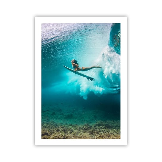 Obraz - Plakat - Podwodny świat - 50x70cm - Surfing Podwodny Świat Kobieta - Nowoczesny modny obraz Plakat bez ramy do Salonu Sypialni ARTTOR ARTTOR