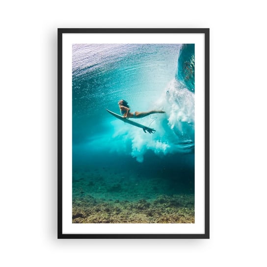 Obraz - Plakat - Podwodny świat - 50x70cm - Surfing Podwodny Świat Kobieta - Nowoczesny modny obraz Plakat czarna rama ARTTOR ARTTOR