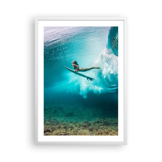 Obraz - Plakat - Podwodny świat - 50x70cm - Surfing Podwodny Świat Kobieta - Nowoczesny modny obraz Plakat rama biała ARTTOR ARTTOR