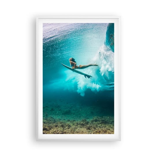 Obraz - Plakat - Podwodny świat - 61x91cm - Surfing Podwodny Świat Kobieta - Foto Plakaty na ścianę w ramie białej - Plakat do Salonu Sypialni ARTTOR ARTTOR