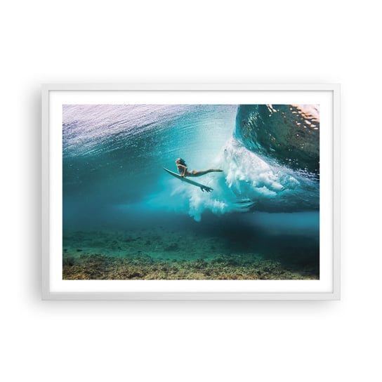 Obraz - Plakat - Podwodny świat - 70x50cm - Surfing Podwodny Świat Kobieta - Nowoczesny modny obraz Plakat rama biała ARTTOR ARTTOR