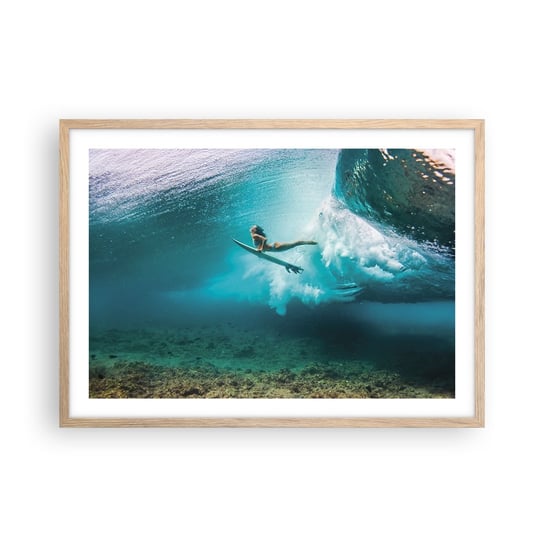 Obraz - Plakat - Podwodny świat - 70x50cm - Surfing Podwodny Świat Kobieta - Nowoczesny modny obraz Plakat rama jasny dąb ARTTOR ARTTOR