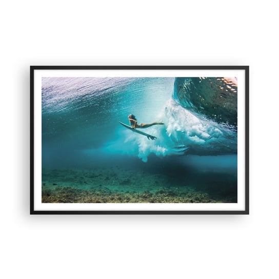Obraz - Plakat - Podwodny świat - 91x61cm - Surfing Podwodny Świat Kobieta - Foto Plakaty na ścianę w czarnej ramie - Plakat do Salonu Sypialni ARTTOR ARTTOR