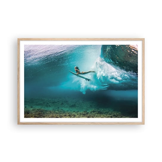 Obraz - Plakat - Podwodny świat - 91x61cm - Surfing Podwodny Świat Kobieta - Foto Plakaty na ścianę w ramie jasny dąb - Plakat do Salonu Sypialni ARTTOR ARTTOR