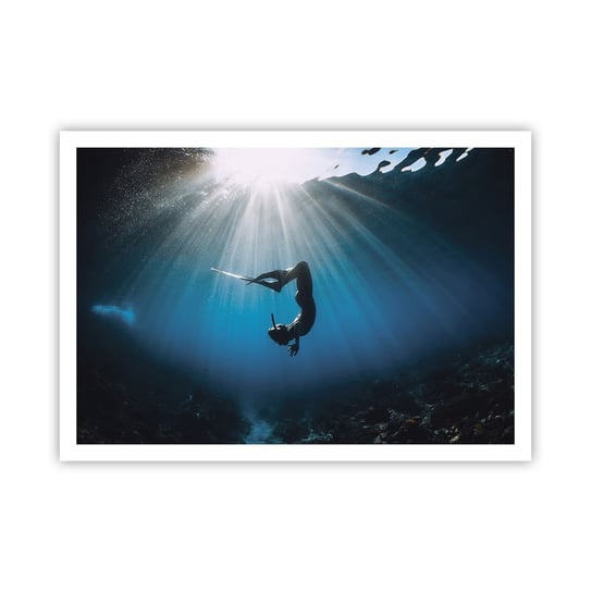 Obraz - Plakat - Podwodny taniec - 100x70cm - Podwodna Jaskinia Promienie Słońca Nurkowanie - Foto Plakaty bez ramy na ścianę do Salonu Sypialni ARTTOR ARTTOR