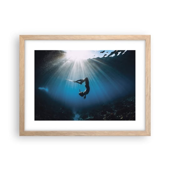Obraz - Plakat - Podwodny taniec - 40x30cm - Podwodna Jaskinia Promienie Słońca Nurkowanie - Foto Plakaty na ścianę w ramie jasny dąb - Plakat do Salonu Sypialni ARTTOR ARTTOR