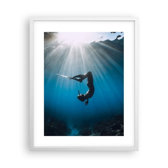 Obraz - Plakat - Podwodny taniec - 40x50cm - Podwodna Jaskinia Promienie Słońca Nurkowanie - Foto Plakaty w ramie koloru białego do Salonu Sypialni ARTTOR ARTTOR