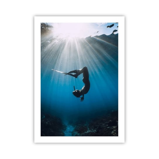 Obraz - Plakat - Podwodny taniec - 50x70cm - Podwodna Jaskinia Promienie Słońca Nurkowanie - Nowoczesny modny obraz Plakat bez ramy do Salonu Sypialni ARTTOR ARTTOR