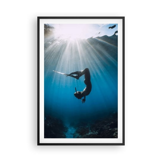 Obraz - Plakat - Podwodny taniec - 61x91cm - Podwodna Jaskinia Promienie Słońca Nurkowanie - Foto Plakaty na ścianę w czarnej ramie - Plakat do Salonu Sypialni ARTTOR ARTTOR
