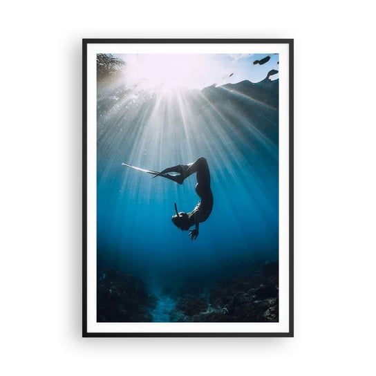 Obraz - Plakat - Podwodny taniec - 70x100cm - Podwodna Jaskinia Promienie Słońca Nurkowanie - Foto Plakaty w ramie koloru czarnego do Salonu Sypialni ARTTOR ARTTOR