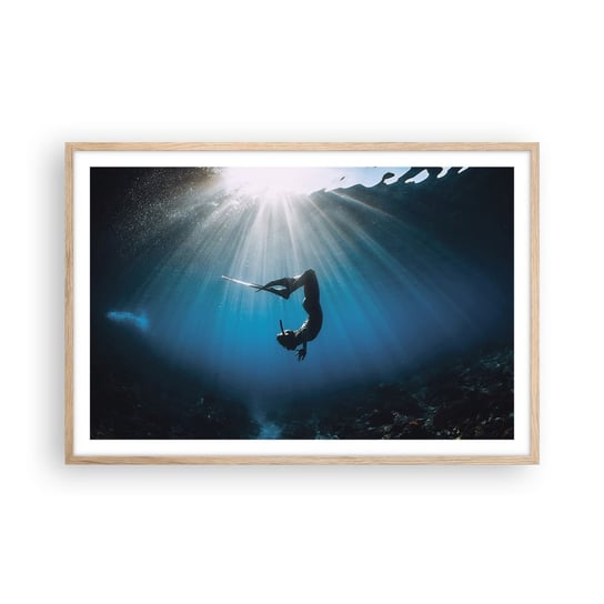 Obraz - Plakat - Podwodny taniec - 91x61cm - Podwodna Jaskinia Promienie Słońca Nurkowanie - Foto Plakaty na ścianę w ramie jasny dąb - Plakat do Salonu Sypialni ARTTOR ARTTOR