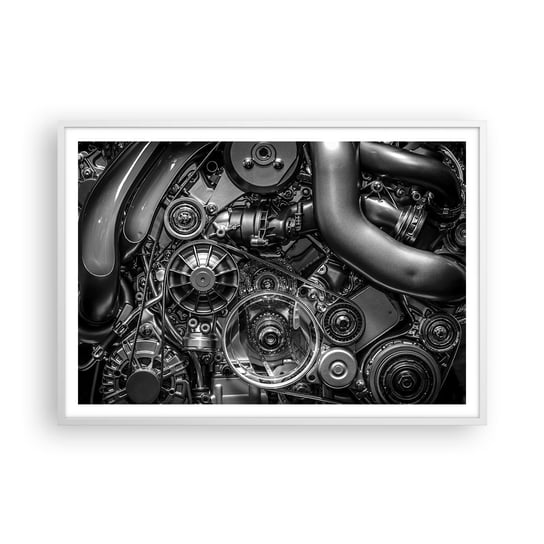 Obraz - Plakat - Poezja mechaniki - 100x70cm - Silnik Mechanik Metal - Foto Plakaty w ramie koloru białego do Salonu Sypialni ARTTOR ARTTOR