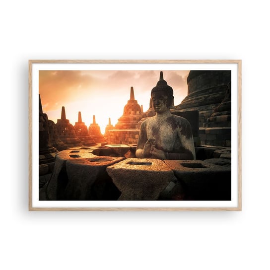 Obraz - Plakat - Pogoda wielkiej mądrości - 100x70cm - Azja Budda Borobudur - Foto Plakaty w ramie koloru jasny dąb do Salonu Sypialni ARTTOR ARTTOR