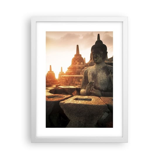 Obraz - Plakat - Pogoda wielkiej mądrości - 30x40cm - Azja Budda Borobudur - Foto Plakaty na ścianę w ramie białej - Plakat do Salonu Sypialni ARTTOR ARTTOR