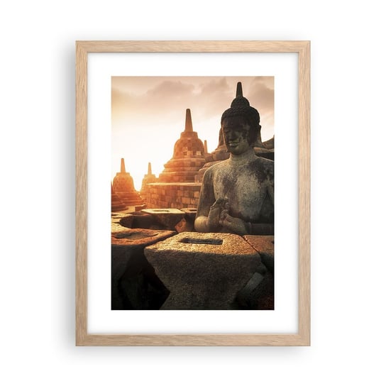 Obraz - Plakat - Pogoda wielkiej mądrości - 30x40cm - Azja Budda Borobudur - Foto Plakaty na ścianę w ramie jasny dąb - Plakat do Salonu Sypialni ARTTOR ARTTOR