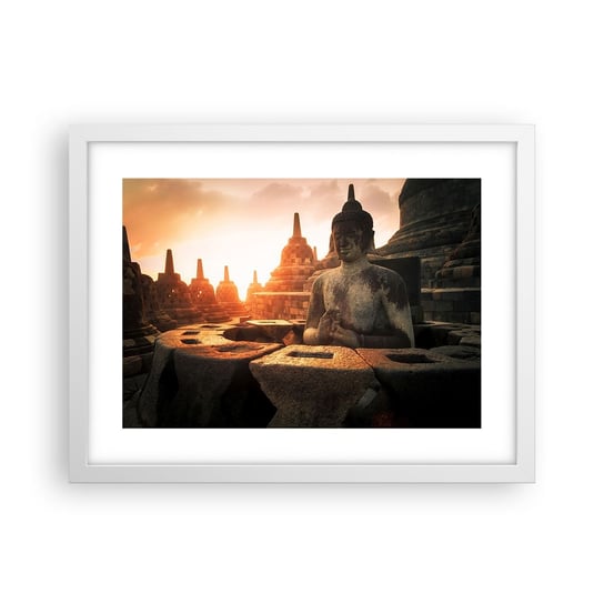 Obraz - Plakat - Pogoda wielkiej mądrości - 40x30cm - Azja Budda Borobudur - Foto Plakaty na ścianę w ramie białej - Plakat do Salonu Sypialni ARTTOR ARTTOR