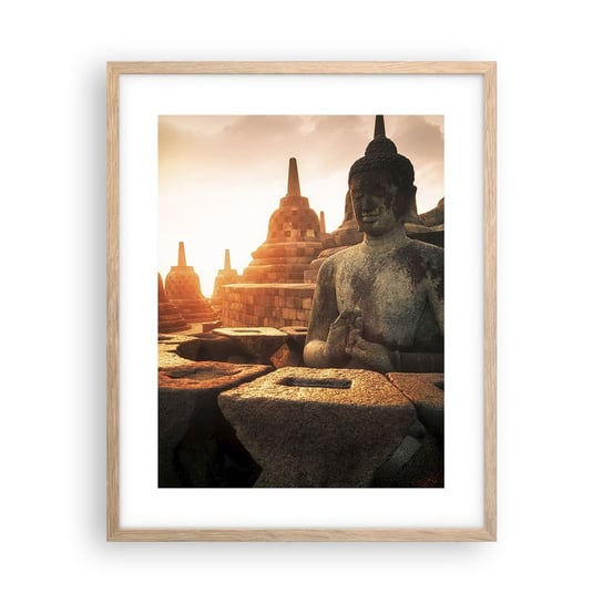 Obraz - Plakat - Pogoda wielkiej mądrości - 40x50cm - Azja Budda Borobudur - Foto Plakaty w ramie koloru jasny dąb do Salonu Sypialni ARTTOR ARTTOR