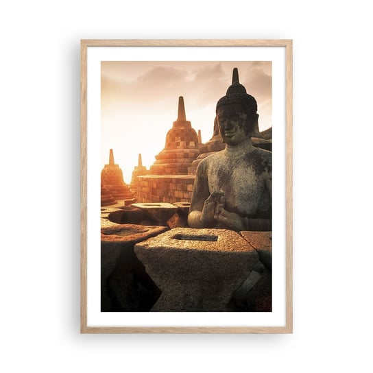 Obraz - Plakat - Pogoda wielkiej mądrości - 50x70cm - Azja Budda Borobudur - Nowoczesny modny obraz Plakat rama jasny dąb ARTTOR ARTTOR