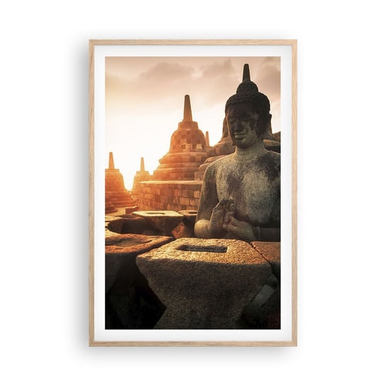 Obraz - Plakat - Pogoda wielkiej mądrości - 61x91cm - Azja Budda Borobudur - Foto Plakaty na ścianę w ramie jasny dąb - Plakat do Salonu Sypialni ARTTOR ARTTOR