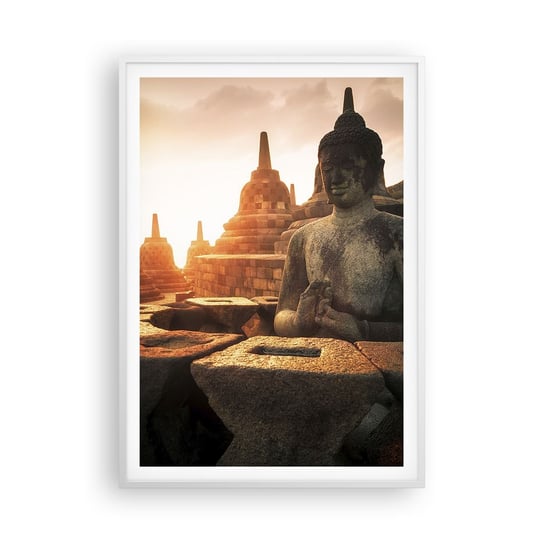 Obraz - Plakat - Pogoda wielkiej mądrości - 70x100cm - Azja Budda Borobudur - Foto Plakaty w ramie koloru białego do Salonu Sypialni ARTTOR ARTTOR