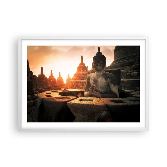 Obraz - Plakat - Pogoda wielkiej mądrości - 70x50cm - Azja Budda Borobudur - Nowoczesny modny obraz Plakat rama biała ARTTOR ARTTOR