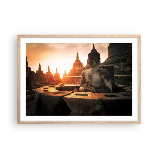 Obraz - Plakat - Pogoda wielkiej mądrości - 70x50cm - Azja Budda Borobudur - Nowoczesny modny obraz Plakat rama jasny dąb ARTTOR ARTTOR