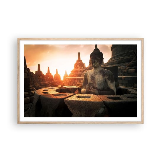 Obraz - Plakat - Pogoda wielkiej mądrości - 91x61cm - Azja Budda Borobudur - Foto Plakaty na ścianę w ramie jasny dąb - Plakat do Salonu Sypialni ARTTOR ARTTOR