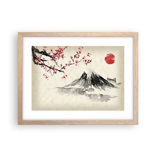 Obraz - Plakat - Pokochaj Japonię - 40x30cm - Krajobraz Fudżi Wulkan - Foto Plakaty na ścianę w ramie jasny dąb - Plakat do Salonu Sypialni ARTTOR ARTTOR