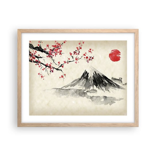 Obraz - Plakat - Pokochaj Japonię - 50x40cm - Krajobraz Fudżi Wulkan - Foto Plakaty w ramie koloru jasny dąb do Salonu Sypialni ARTTOR ARTTOR