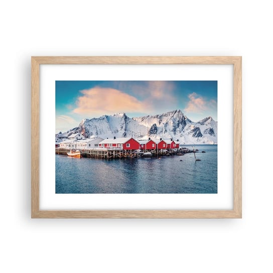 Obraz - Plakat - Północne ustronie - 40x30cm - Krajobraz Norwegia Lofoty - Foto Plakaty na ścianę w ramie jasny dąb - Plakat do Salonu Sypialni ARTTOR ARTTOR