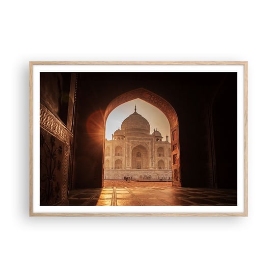 Obraz - Plakat - Pomnik nieziemskiej miłości - 100x70cm - Architektura Indie Świątynia - Foto Plakaty w ramie koloru jasny dąb do Salonu Sypialni ARTTOR ARTTOR