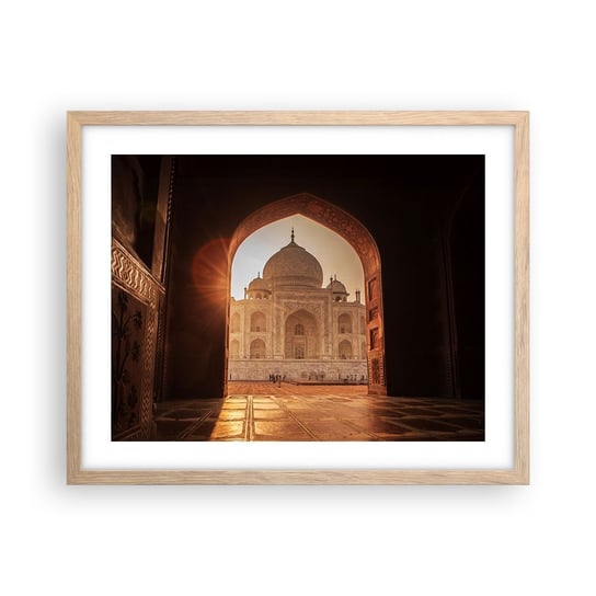 Obraz - Plakat - Pomnik nieziemskiej miłości - 50x40cm - Architektura Indie Świątynia - Foto Plakaty w ramie koloru jasny dąb do Salonu Sypialni ARTTOR ARTTOR