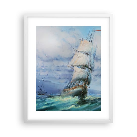 Obraz - Plakat - Pomyślnych wiatrów - 40x50cm - Żaglowiec Morze Żeglarstwo - Foto Plakaty w ramie koloru białego do Salonu Sypialni ARTTOR ARTTOR