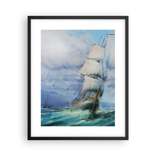 Obraz - Plakat - Pomyślnych wiatrów - 40x50cm - Żaglowiec Morze Żeglarstwo - Foto Plakaty w ramie koloru czarnego do Salonu Sypialni ARTTOR ARTTOR
